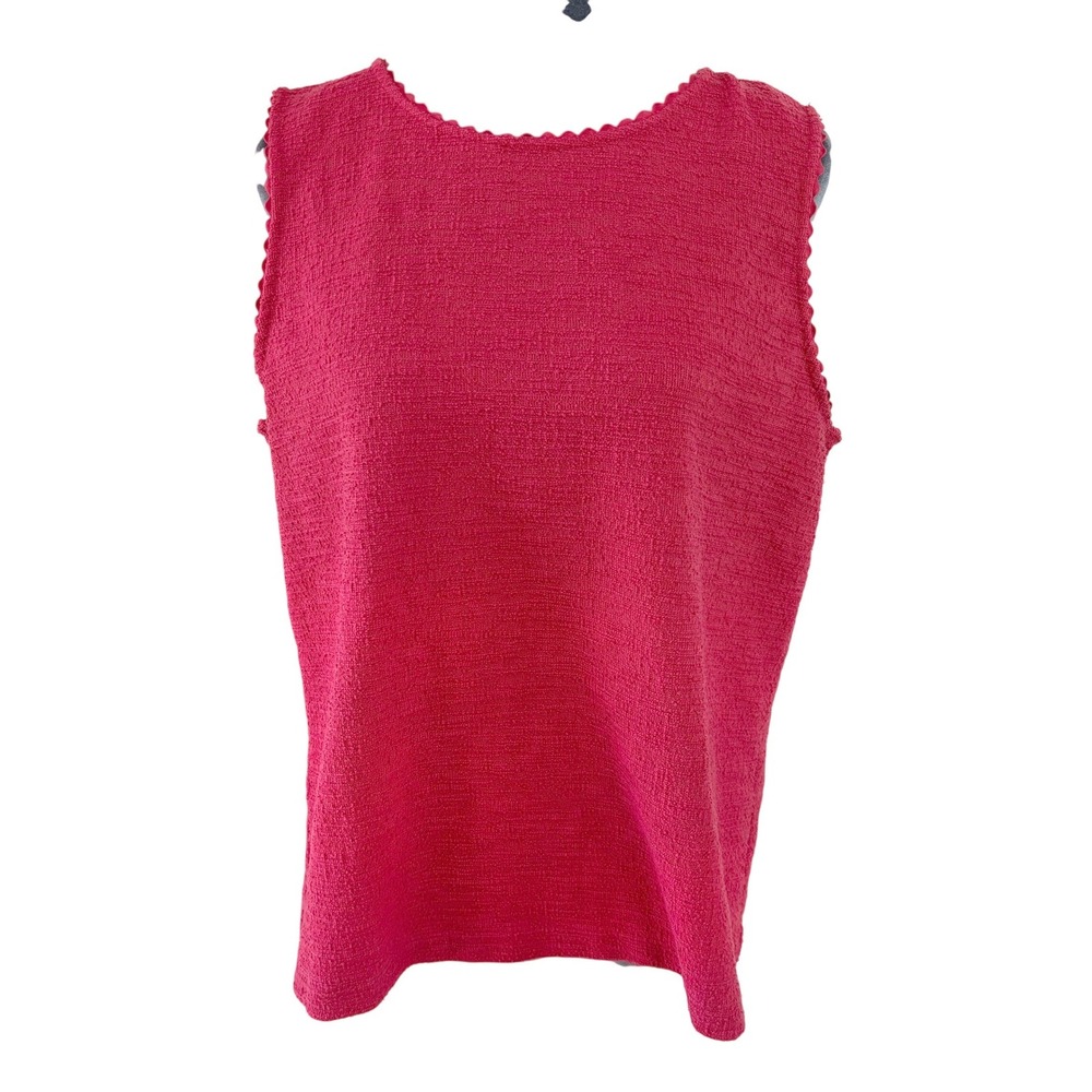 Ann Taylor Classic Preppy Sleeveless Shell Raspberry Pink Scalloped Boucle Knit